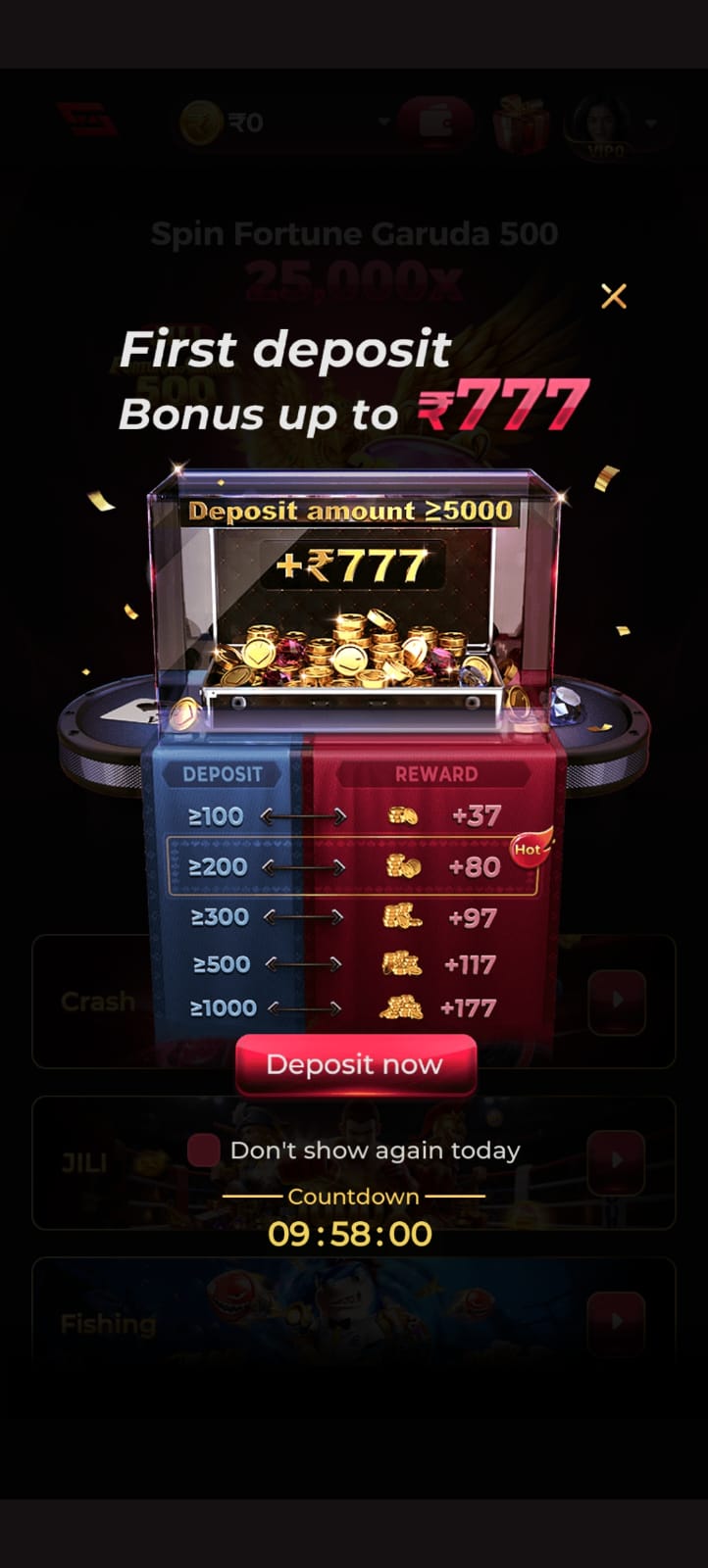IS7 Game first deposit bonus up to ₹777 reward offer